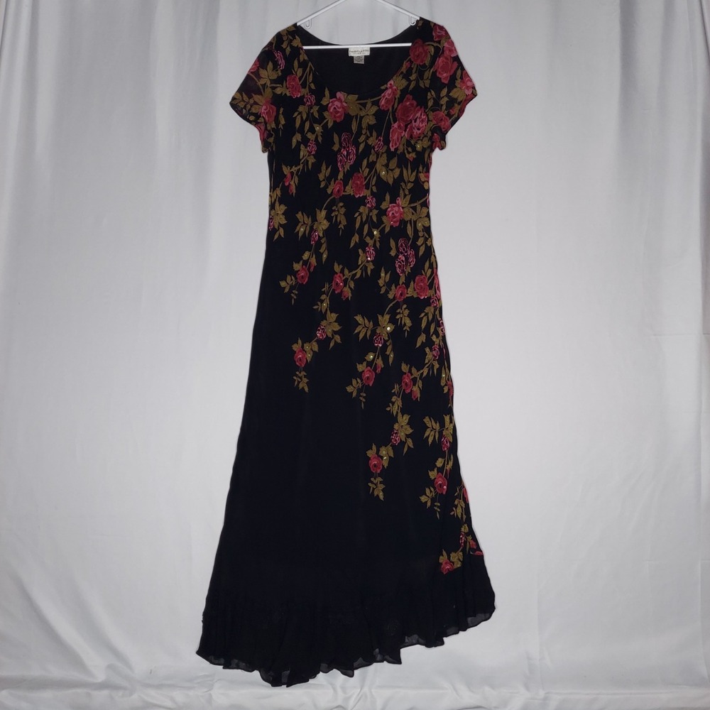 Paradise Plus Vtg 90 Dress 3X Black Sequin Rose Sheer Gauze Lined Romantic Prom